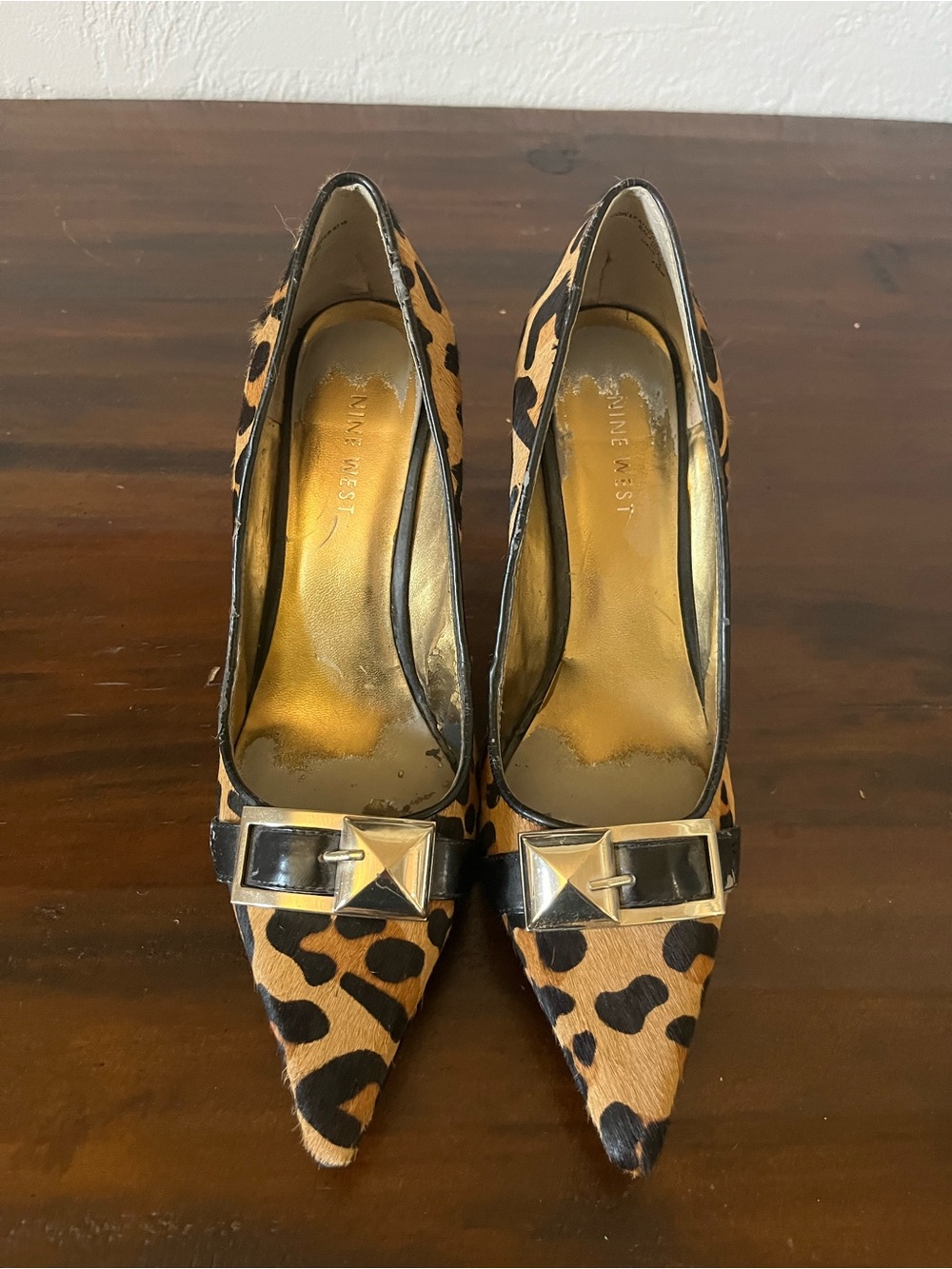 Nine West Leopard-Print Pointed Toe Pumps with Gold Accents